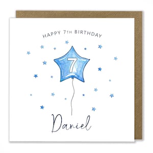 Carte d'anniversaire personnalisée pour garçon, ballon bleu, nom personnalisé, joyeux anniversaire, carte de voeux