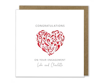 Personalised Engagement Card, Heart Engagement Card, Congratulations On Your Engagement, Congrats, Greeting Card