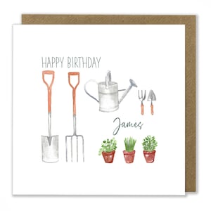 Carte d'anniversaire de jardinage personnalisée, joyeux anniversaire, carte de jardinage, carte d'outil de jardinage, carte de voeux de jardinier