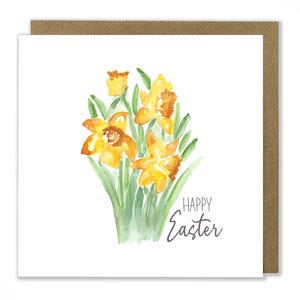 Carte de jonquilles de Pâques, carte de Joyeuses Pâques, carte de voeux de Pâques, carte de voeux aquarelle faite main