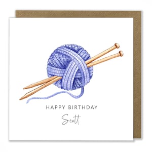 Carte d'anniversaire tricot personnalisée, carte à tricoter homme, tricoteur homme, carte d'anniversaire passe-temps