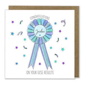 Carte de félicitations personnalisée pour résultats d'examen, rosette, carte de félicitations, SAT, GCSE, A-Levels, carte de voeux pour les examens