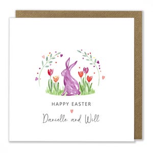 Carte de Pâques personnalisée, carte de Joyeuses Pâques, carte de lapin de Pâques, carte de voeux aquarelle faite main