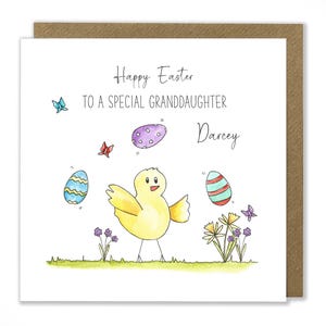 Carte de Pâques personnalisée pour enfants, carte de Joyeuses Pâques, carte de poussin de Pâques, carte de voeux aquarelle faite main