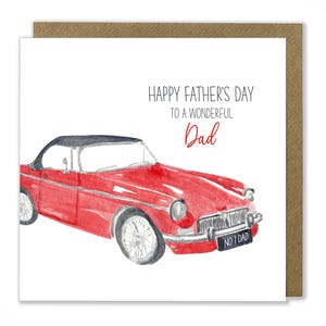 Carte personnalisée de voiture classique pour la fête des pères, MG rouge, conduite, passe-temps, joyeuse fête des pères, carte de fête des pères