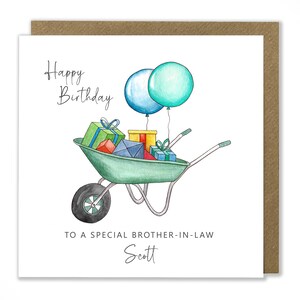 Carte d'anniversaire personnalisée brouette, carte d'anniversaire homme, jardinage, cadeaux, joyeux anniversaire, carte de voeux
