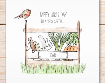 Gardening Birthday Card, Gardening Tool and Vegetable Card, Gardener Greeting Card