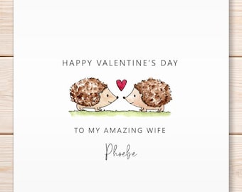 Personalised Valentine's Day Greeting Card, Hedgehog Valentine's Day Card, Romantic Greeting Card