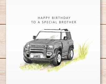 Personalised Land Rover Defender Card, Car Birthday Card, Happy Birthday Card