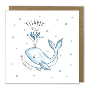 Carte de remerciement personnalisée baleine, carte de remerciement pour enfant, carte de voeux de remerciement, remerciement de fête d'anniversaire, carte sur le thème de la mer