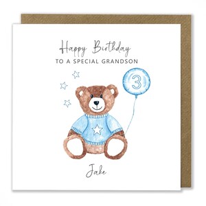 Carte d'anniversaire personnalisée en peluche, carte d'anniversaire ours en peluche, garçon, enfant, carte de voeux pour enfant