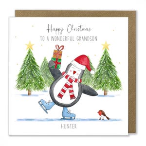 Carte de Noël personnalisée pour enfant, pingouin, patinage sur glace, carte de Noël amusante, carte de Noël pour enfant, carte de voeux