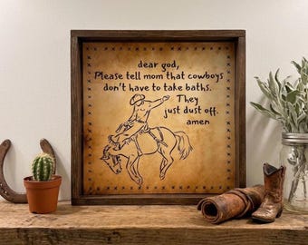 Panneau de bain de cow-boy cher dieu, décoration de chambre de garçons western drôle, photo de salle de bain de cow-boy, décoration de salle de bain occidentale