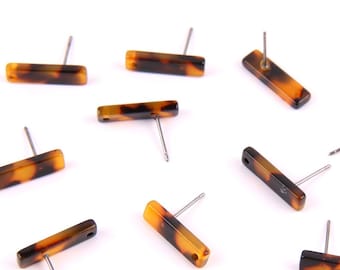 6PCS Tortoise Shell Acetate Acrylic Earring Stud/post charm- Rectangle shaped-connector-Earring findings-Jewelry Supplies 17*5mm A1089A