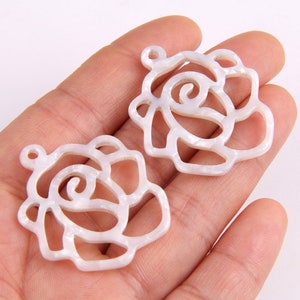6PCS+ Tortoise Shell Acetate Acrylic Diy Earring Charms- Rose Flower Shaped Pendant- Earring findings - jewelry supply 31*35mm A1231D