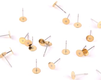 100PCS+  Raw Brass earring Stud/post Charms - Raw brass nut and stainless steel stud-Earring findings- Jewelry Supplies -6mmx12mm- D1024