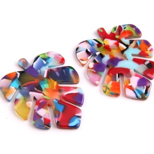 6PCS+ Tortoise Shell Acetate Acrylic Diy Earring Charms- Large leaf Shaped Pendant-Multicolor- Earring findings  jewelry supply A1166F