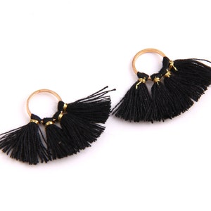 6pcs+black Earring cotton tassels-2cm mini tassels- tiny cotton thread tassels- tassels charm with rings- jewelry supply- TT1001F