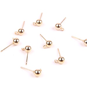 10pcs + laiton boucle d’oreille clou/poste charmes - en forme de boule d’or de trou-KC peinture boucle d’oreille conclusions - fournitures de bijoux-5 mm-D1038