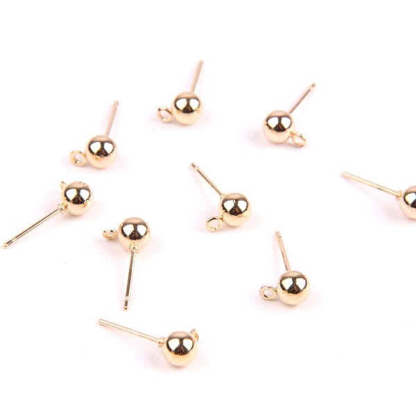 10PCS+ Brass earring Stud/post Charms - ball shape with hole-KC gold painting stud-Earring findings- Jewelry Supplies -5mm- D1038