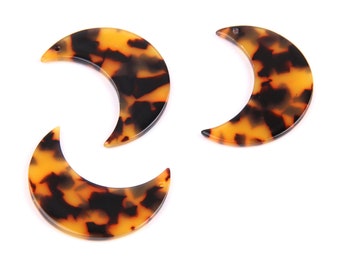 6PCS+ Tortoise Shell Acetate Acrylic Earring Charms-MOON Shaped Pendant-Brown and white- Earring findings-jewelry supply 41*36mm A1181D