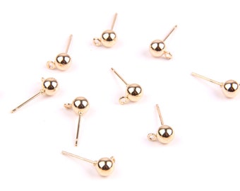 10pcs + laiton boucle d’oreille clou/poste charmes - en forme de boule d’or de trou-KC peinture boucle d’oreille conclusions - fournitures de bijoux-5 mm-D1038