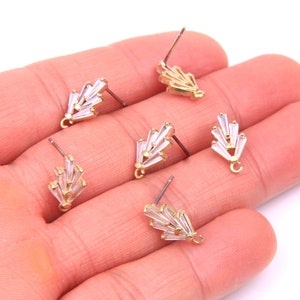 Brass Earring Post with Zircon-Brass earring charms-Tree shape earring connector-earring pendant-Brass earring findings jewelry supply Z1001