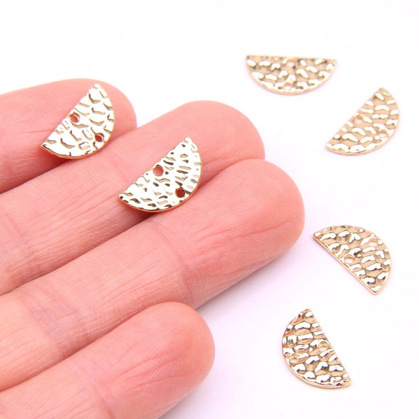 6PCS+ Tiny Gold Plated Alloy jewelry charms-earring handchain connector-Half round shaped-Earring findings-Jewelry Supplies 15*7mm  ZL1209