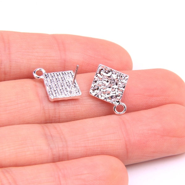 6PCS+ Silver plated Zn Alloy Earring charm- Earring Stud/Post-Diamond shaped-Tiny earring connector-Earring findings Supply 13*16mm ZL1158B