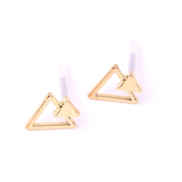 Tiny sweet geometry Earring charm-earring post-double triangle Stud earrings-without holes-Earring findings jeweley Supplies 13mm ZL1265