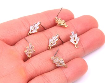 Brass Earring Post with Zircon-Brass earring charms-Tree shape earring connector-earring pendant-Brass earring findings jewelry supply Z1001