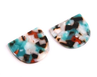 6PCS+ Tortoise Shell Acetate Acrylic Earring Charms-D Shaped Pendant-Green and orange-Earring findings-jewelry supplies 35*29*2.5mm A1170UU