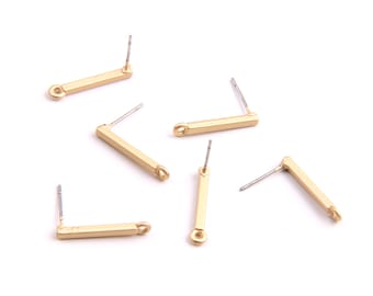 May include: Five gold-toned bar earrings with a loop at one end and a post at the other end. The earrings are on a white background.