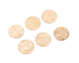 10PCS+  Raw Brass Charms - Double Holes Circle shape Brushed earring pandent-earring Connector earring findings-Jewelry Supplies -15mm-D1080
