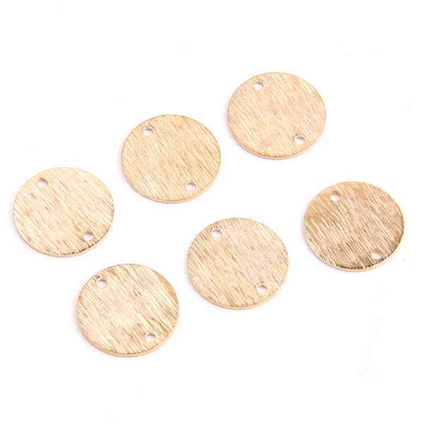 10PCS+  Raw Brass Charms - Double Holes Circle shape Brushed earring pandent-earring Connector earring findings-Jewelry Supplies -15mm-D1080