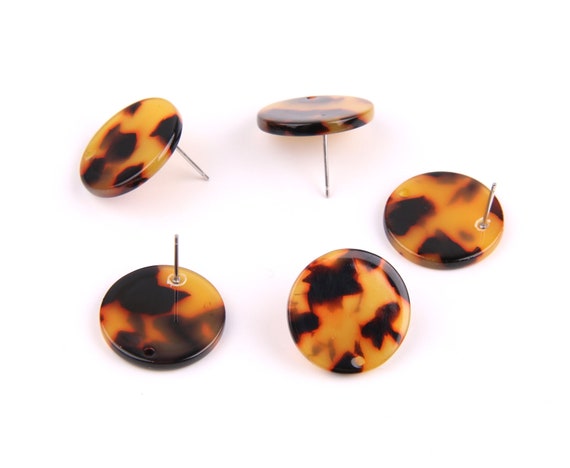 6PCS Tortoise Shell Acetate Acrylic Earring Earring Stud/post charm- coin  shaped-connector-Earring findings-Jewelry Supplies 20mm A1080E