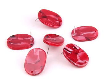 6PCS+ Tortoise Shell Celluloid Acetate Acrylic Earring Stud/post charm-Oval shaped-connector-Earring findings-Jewelry Supplies A1155E