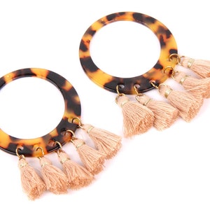 2PCS+ Tortoise Shell Acetate Acrylic Earring Charms-Circle Holes With Tassels Pendant-Earring Findings-Jewelry Supply 50 x 50 x 2.5mm A1061B