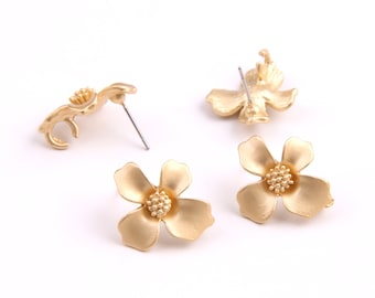 6PCS+  Matted gold Planted Zn Alloy Earring charm-Earring Stud/Post-Flower shaped-Connector-Earring findings-Jewelry Supply 20*18mm ZL1071