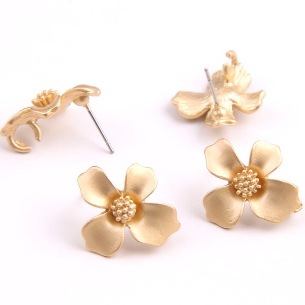 6PCS+  Matted gold Planted Zn Alloy Earring charm-Earring Stud/Post-Flower shaped-Connector-Earring findings-Jewelry Supply 20*18mm ZL1071