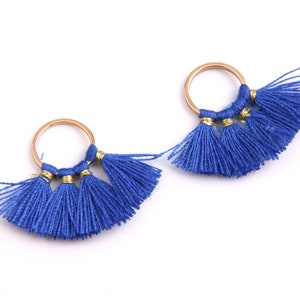 6pcs+Blue Earring cotton tassels-2cm mini tassels- tiny cotton thread tassels- tassels charm with rings- jewelry supply- TT1001L