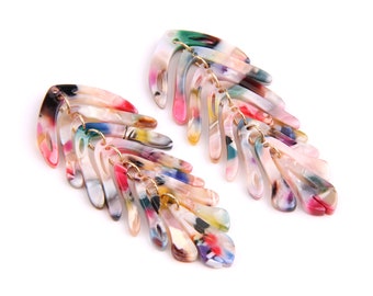 2PCS+ Tortoise Acetate Acrylic Earring charm-8 parts mosaic leaf shaped pendant-Earring findings-Jewelry Supplies 30*70mm A1336B