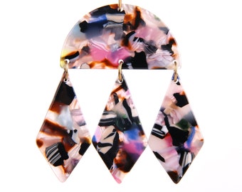 2PCS+ Tortoise Shell acetato de acrílico pendiente encantos-semicírculo con barras encantos-Pendiente hallazgos-joyería suministro 35x50mm A1135A