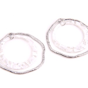6PCS+ Tortoise Acetate Acrylic Earring Charms with white gold plated Zn alloy Circle Pendant-Earring Findings-Jewelry Supply 43*42mm A1140C
