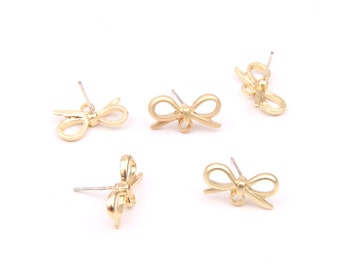 6PCS+  Charms for Valentine-Matted gold Plated Zn Alloy Earring charm-Earring Stud/Post -Bow shaped-Earring findings Supply15*9mm ZL1194