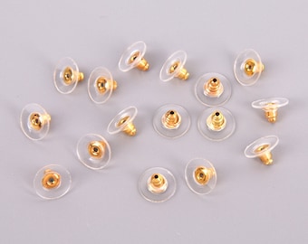 100PCS+  Clear Plastic Earring Backs Earring Nuts Ear Post Stoppers Gold Plated- 11mmx6mm  D1003