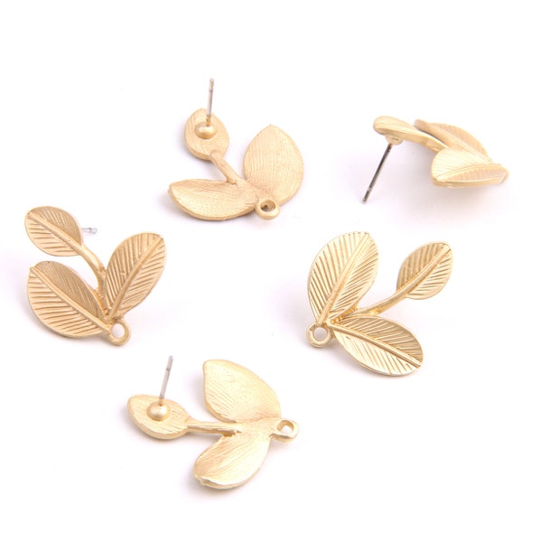 6PCS+ Matted Gold Planté Zn Alloy Boucle d’oreille charme-Three Leaves Shape Earring Stud/Posts-Connector-findings-Jewelry Supply20*23mm ZL1121