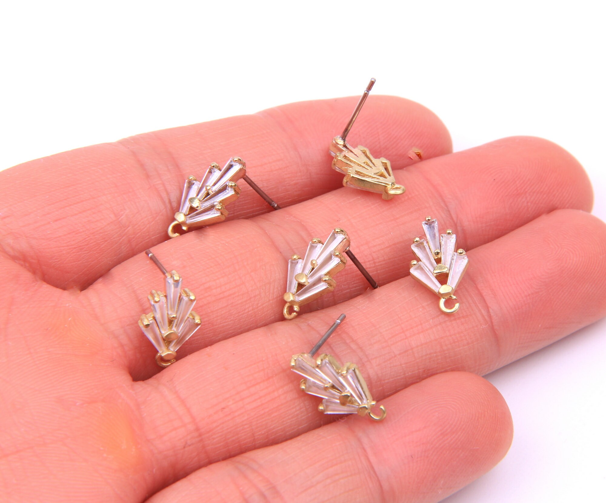 Brass Earring Post With Zirconbrass Earring Charmstree Shape Etsy