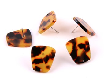6PCS Tortoise Shell Acetate Acrylic Earring Stud/post charm- trapezoid shaped-connector-Earring findings-Jewelry Supplies 20*22mm A1088C