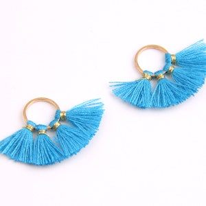 6pcs+Peacock Blue Earring cotton tassels-2cm mini tassels- tiny cotton thread tassels- tassels charm with rings- jewelry supply- TT1001H